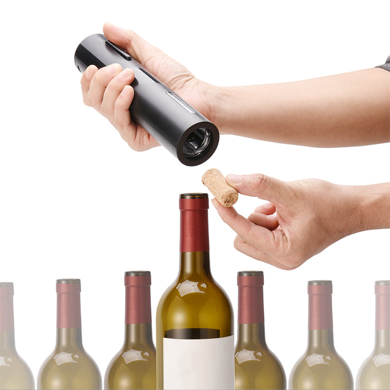 Electric Wine Opener Makes Opening Bottles Fast - Foolproof - And Fun! Black - Battery-Operated 4-Piece Corkscrew Set Comes With A Foil Cutter - Pourer - And Vacuum Stopper