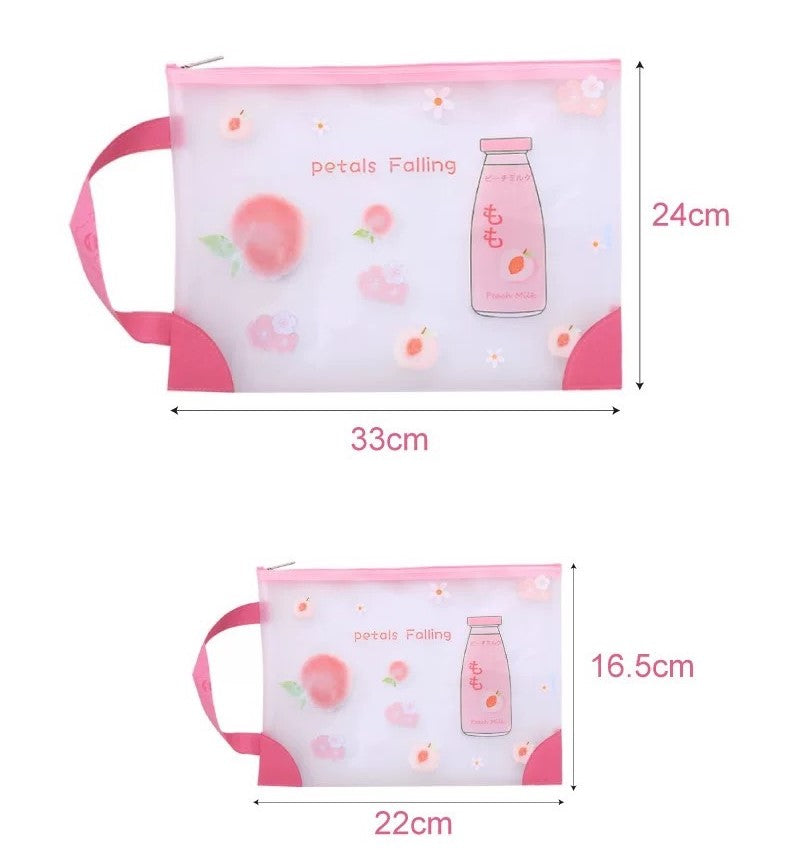 Peaches A4 Transparent TPU File Pocket - Waterproof Zipper Document Bag - Student School Office Stationery Supplies