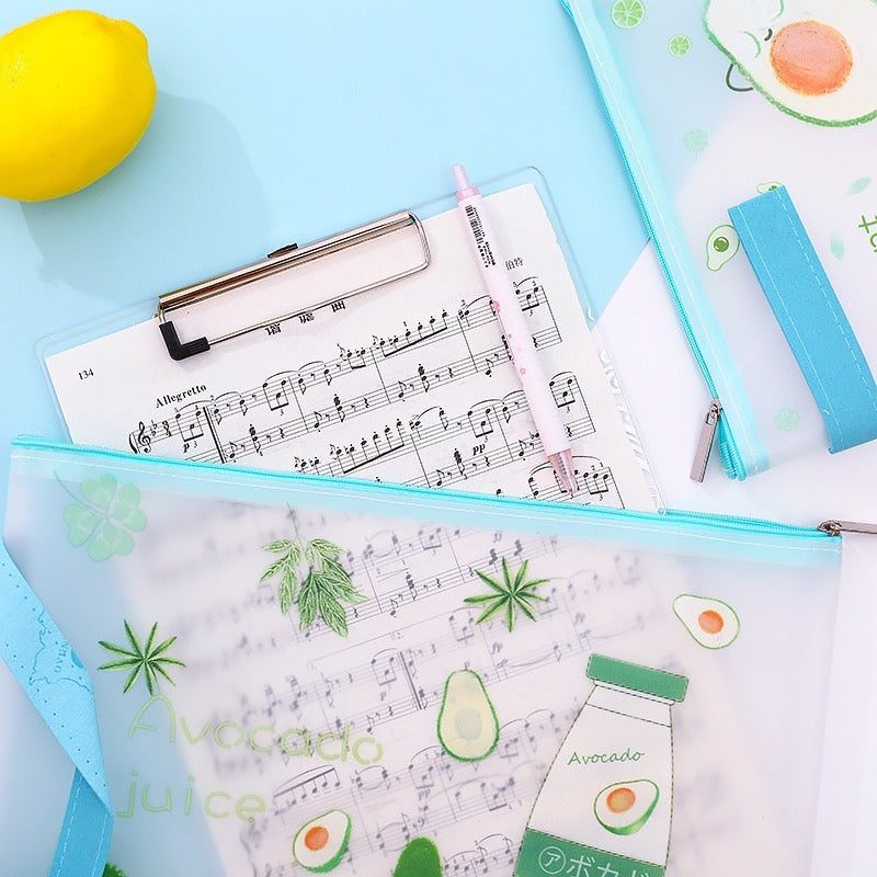 Avocado A4 Transparent TPU File Pocket - Waterproof Zipper Document Bag - Student School Office Stationery Supplies