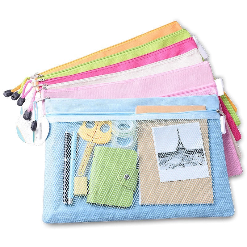 Canvas Double Layers A4 File Pocket - Zipper Document Bag - Student School Office Stationery Supplies