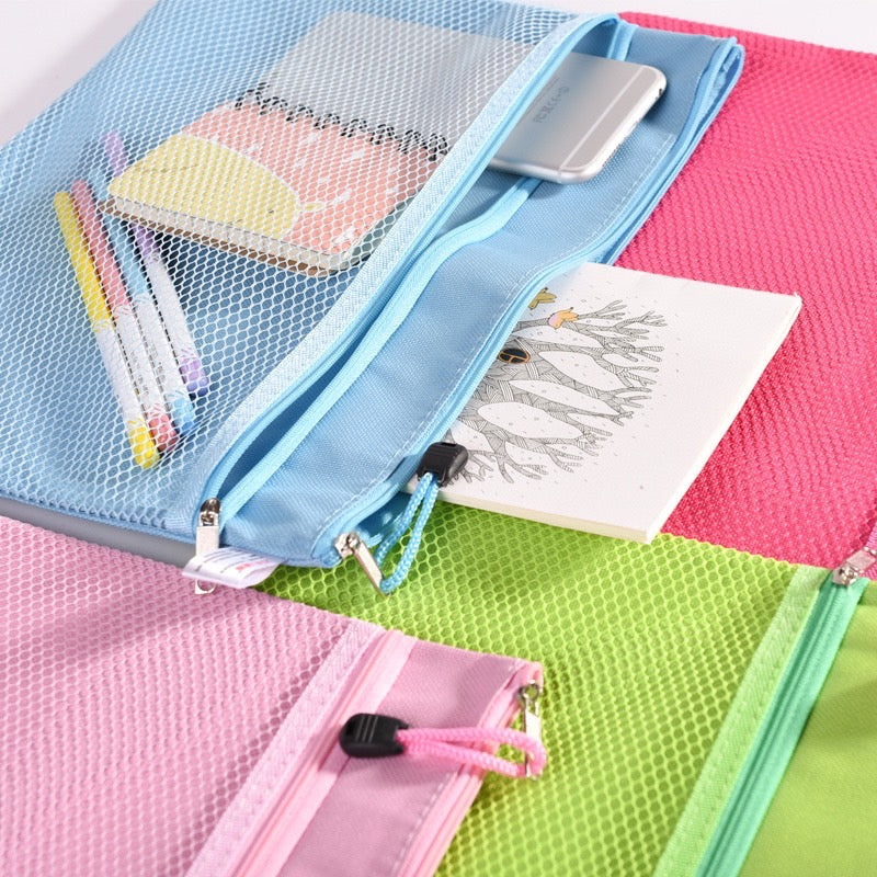 Canvas Double Layers A4 File Pocket - Zipper Document Bag - Student School Office Stationery Supplies