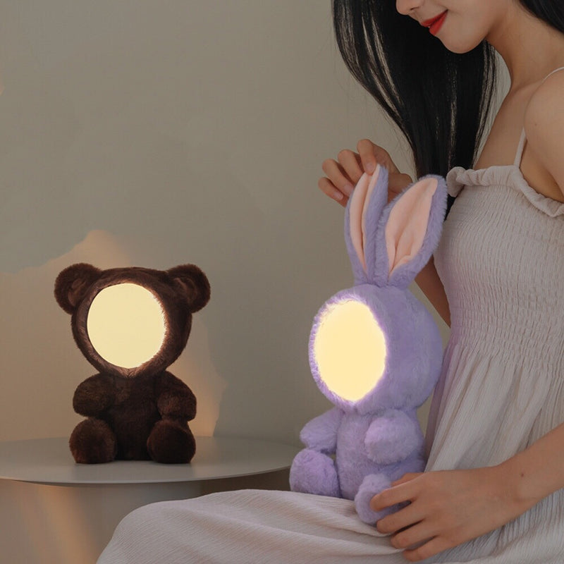 Stuffed Animal Night Light - Cute Bunny Soft Plush Toy Night Lights - with Timer Rechargeable Dimmable Animal LED Lamp - with Bluetooth Speaker Gifts for Kids Baby Teenage Girls Boys Women