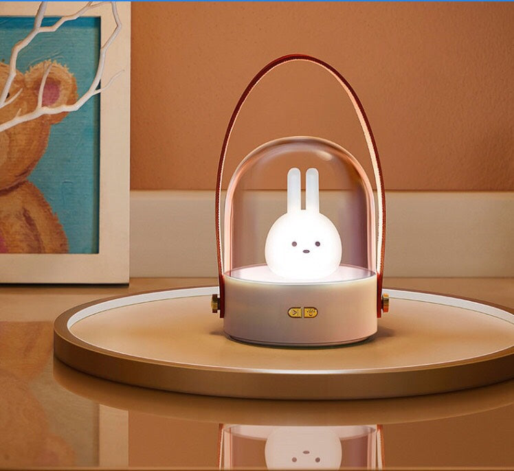 Rabbit Portable Music Night Light - Dimmable Bedside Lamp Night Light For Kids -  Bedside Lamp with Handle Rope can be Used in Children&