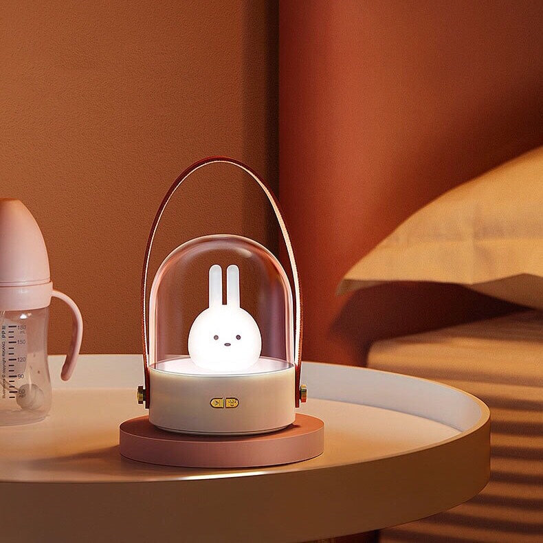 Rabbit Portable Music Night Light - Dimmable Bedside Lamp Night Light For Kids -  Bedside Lamp with Handle Rope can be Used in Children&