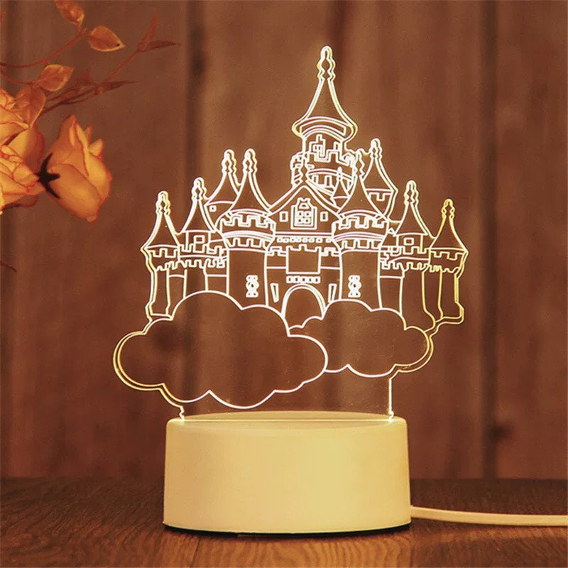 City In The Sky - 3D Night Light -  LED Lamp - Bedside Desk Table Lamp - Lights with Acrylic Flat & USB Charger - as Home Decor