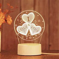 I Love You - 3D Night Light -  LED Lamp - Bedside Desk Table Lamp - Lights with Acrylic Flat & USB Charger - as Home Decor