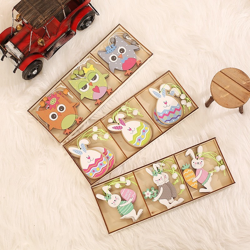 Easter Products - Easter Decorations - 9 PCS Easter Wooden Bunny Pendants - Easter Hanging Decoration Gifts