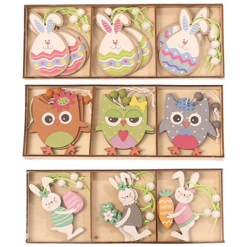 Easter Products - Easter Decorations - 9 PCS Easter Wooden Bunny Pendants - Easter Hanging Decoration Gifts