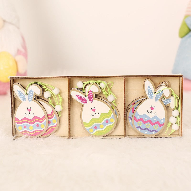 Easter Products - Easter Decorations - 9 PCS Easter Wooden Bunny Pendants - Easter Hanging Decoration Gifts