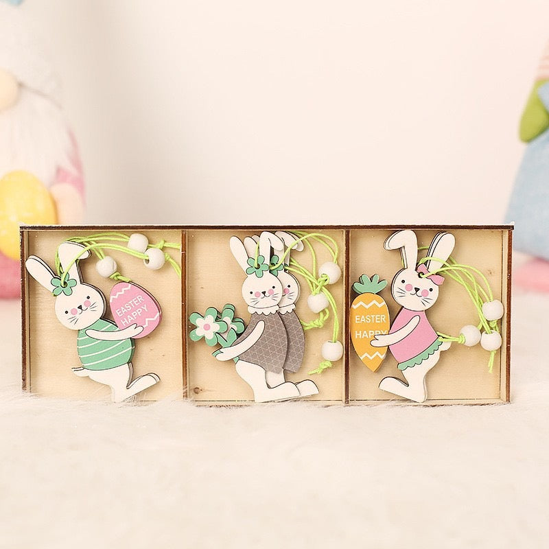 Easter Products - Easter Decorations - 9 PCS Easter Wooden Bunny Pendants - Easter Hanging Decoration Gifts