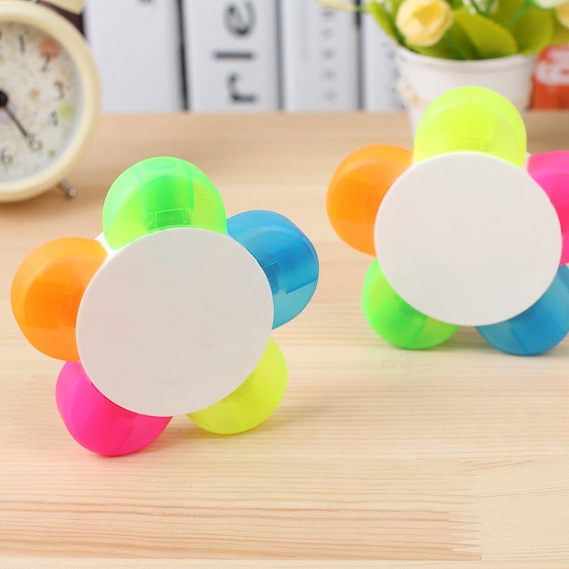 Flower Shaped Highlighter - 5 Colors Fluorescent Petal Marker Pen - School And Office Sppulies