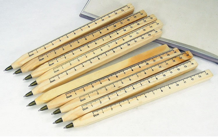 Handmade Wooden Environmental Blue Ballpoint Pen With 14 cm Ruler - Multifunctional Ruler Ballpoint Pen - School And Office Supplies