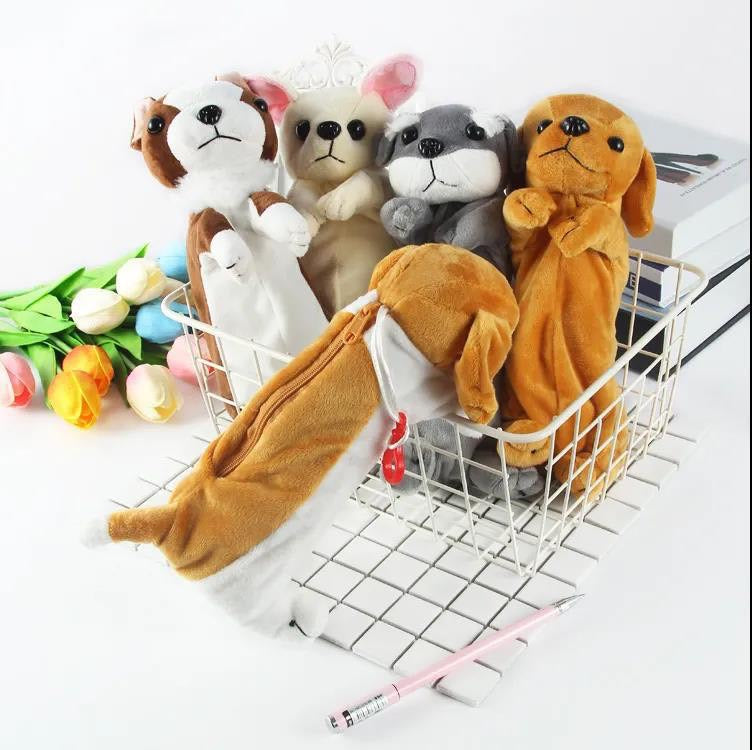 Kawaii Plush Dog Puppy Pencil Box - School Office Supplies Pencil Bags For Kids Stationery