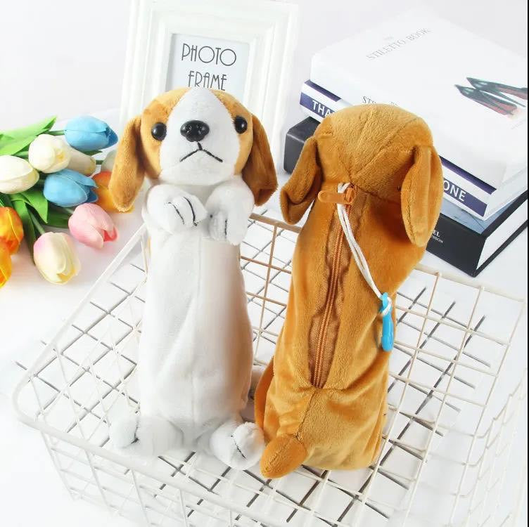 Kawaii Plush Dog Puppy Pencil Box - School Office Supplies Pencil Bags For Kids Stationery