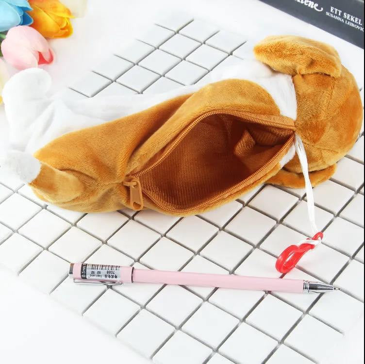 Kawaii Plush Dog Puppy Pencil Box - School Office Supplies Pencil Bags For Kids Stationery