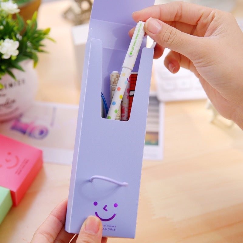 1 PC Smile Push Cover Pencil Case - Candy Color PVC Pencil Case - Students Pencil Box Promotional School Stationery Mini Portable Box