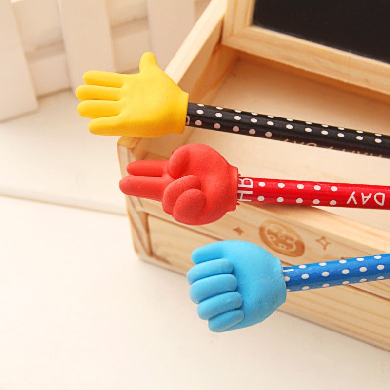 3 PCS Finger Gesture Eraser Pencil Set - Cute Creative Cartoon Pencil Primary School Students Supplies