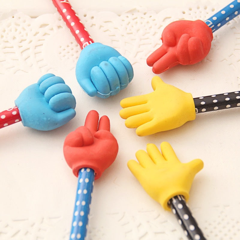 3 PCS Finger Gesture Eraser Pencil Set - Cute Creative Cartoon Pencil Primary School Students Supplies