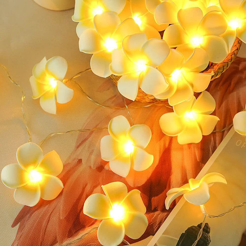 Plumeria Flower String Lights - 3m 20LED String Light - Battery Powered Fairy Starry Lights - For Christmas Party Home Wedding Beach