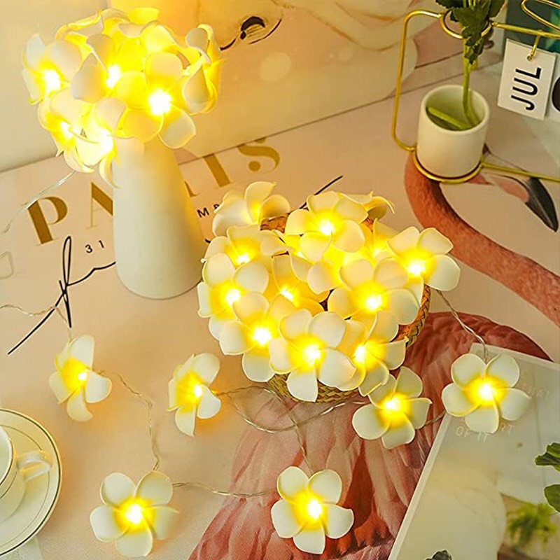 Plumeria Flower String Lights - 3m 20LED String Light - Battery Powered Fairy Starry Lights - For Christmas Party Home Wedding Beach