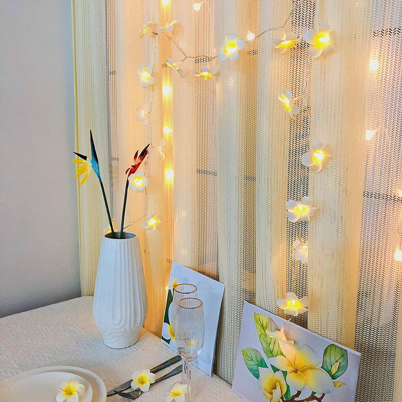 Plumeria Flower String Lights - 3m 20LED String Light - Battery Powered Fairy Starry Lights - For Christmas Party Home Wedding Beach