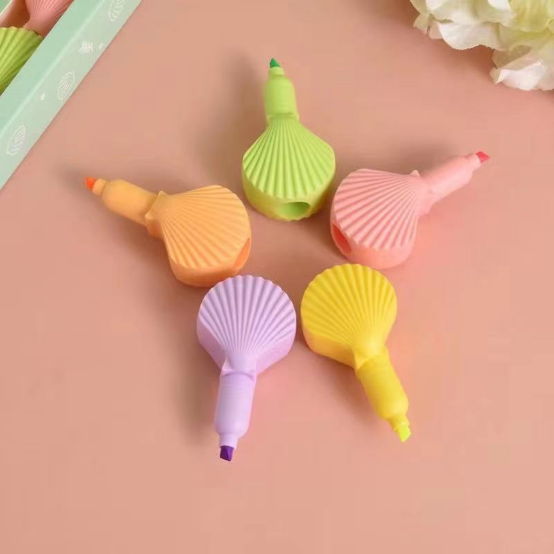 Shell Cute Stationery Key Mark Assembled Multi-color Highlighter - Cute Shell Shape Stitching Highlighter