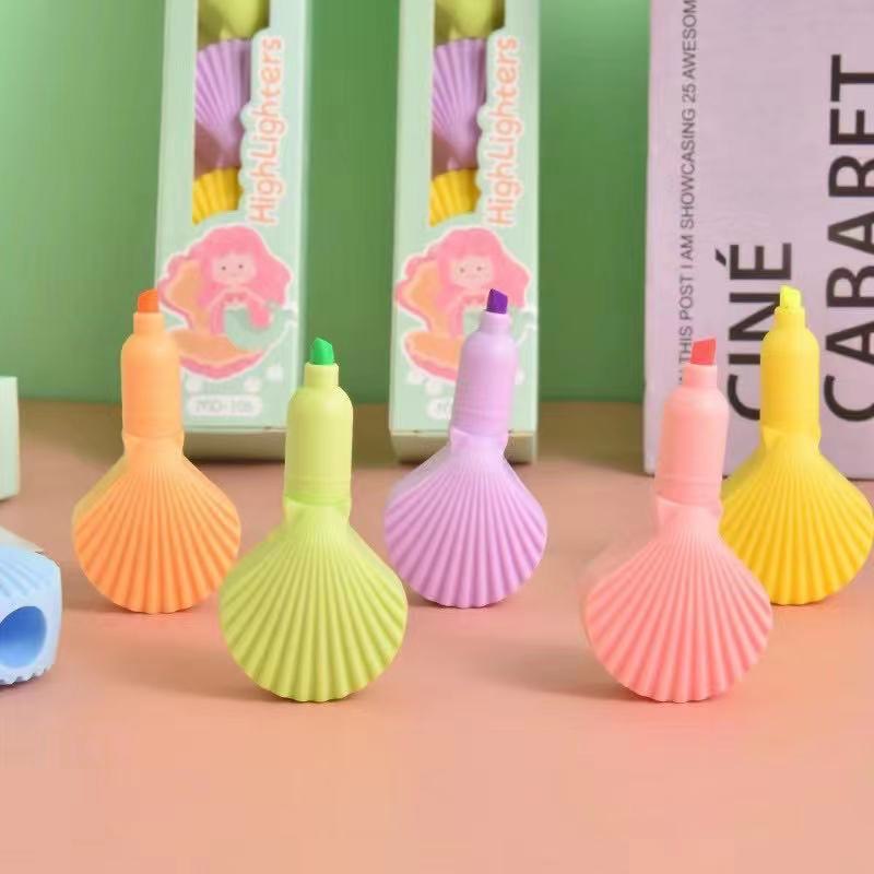 Shell Cute Stationery Key Mark Assembled Multi-color Highlighter - Cute Shell Shape Stitching Highlighter