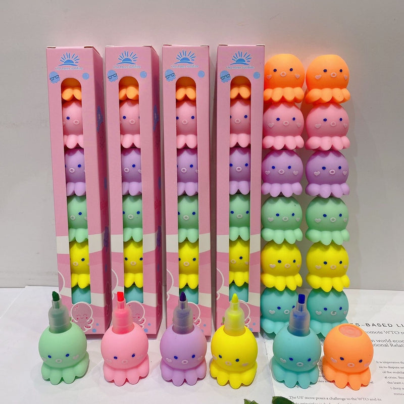 Octopus Cute Stationery Key Mark Assembled Multi-color Highlighter - Cute Octopus Shape Stitching Highlighter