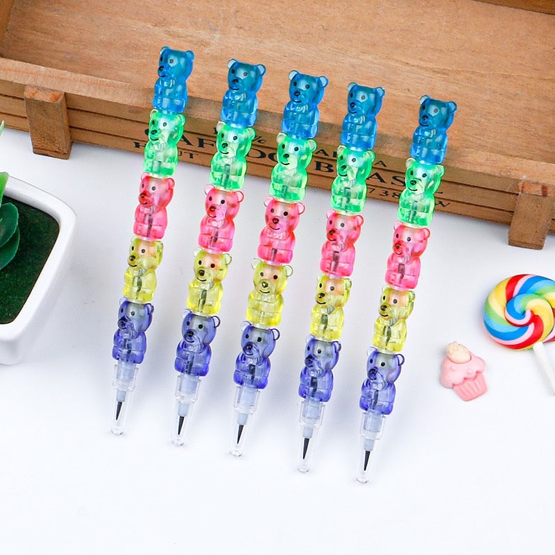 1 PC Building Blocks Pencil - Cute Bear Pencils Student Stationery Animal Modeling Cartoon Pencil Section Pencils