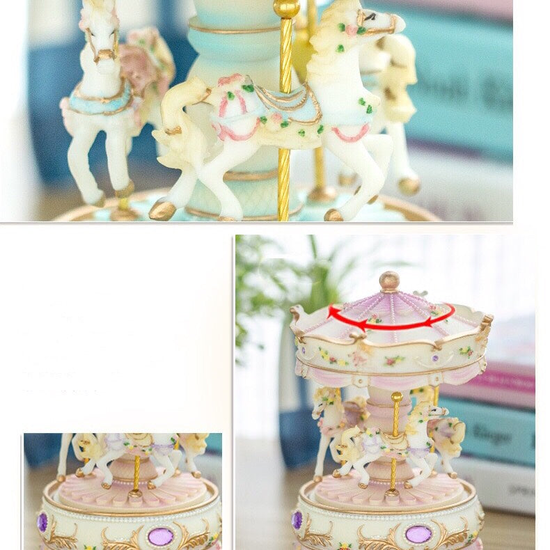 Carousel Music Box - Gift Melody Castle in the Sky -  Pink - Blue- Purple