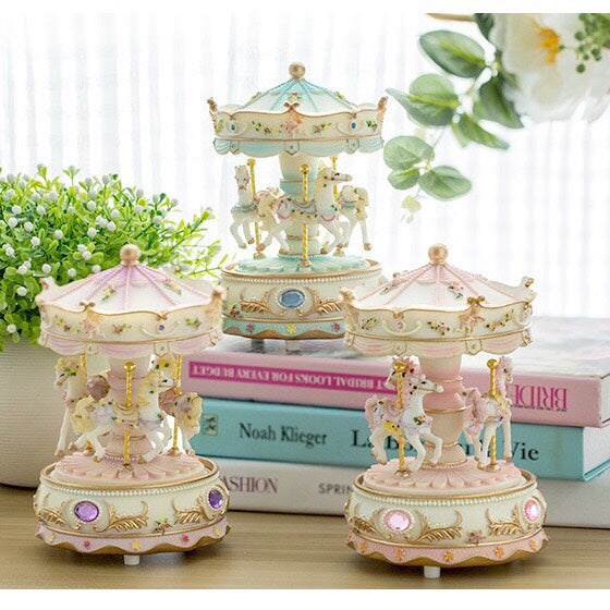 Carousel Music Box - Gift Melody Castle in the Sky -  Pink - Blue- Purple