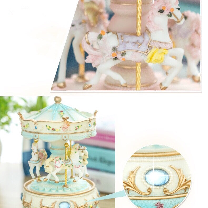 Carousel Music Box - Gift Melody Castle in the Sky -  Pink - Blue- Purple