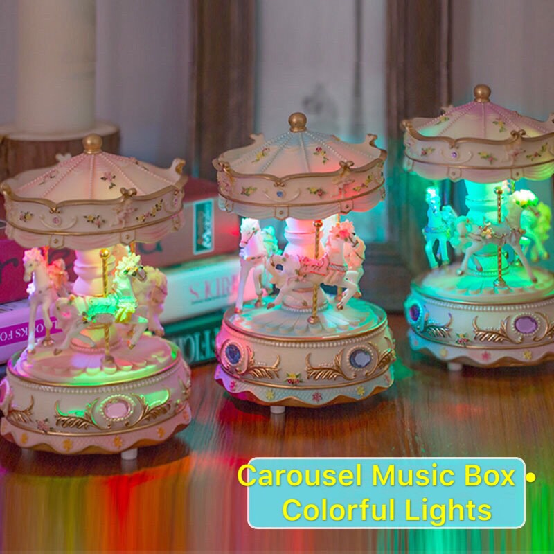 Carousel Music Box - Gift Melody Castle in the Sky -  Pink - Blue- Purple