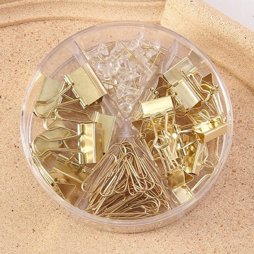 1 Box 72 PCS Color Metal Paper Clip Binder Clip Plastic Pushpin Long Tail Clip Set - Gold Stationery Office Binding Supplies