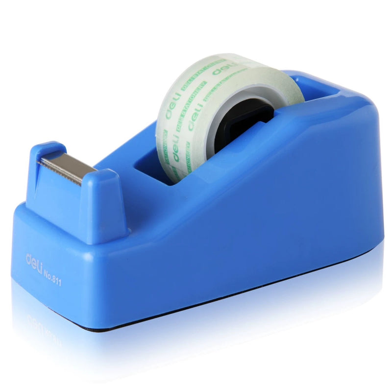 Non-Slip Blue Desktop Small Tape Holder - Plastic Creative Cutter Desktop Tape Dispenser - School Office Supplies