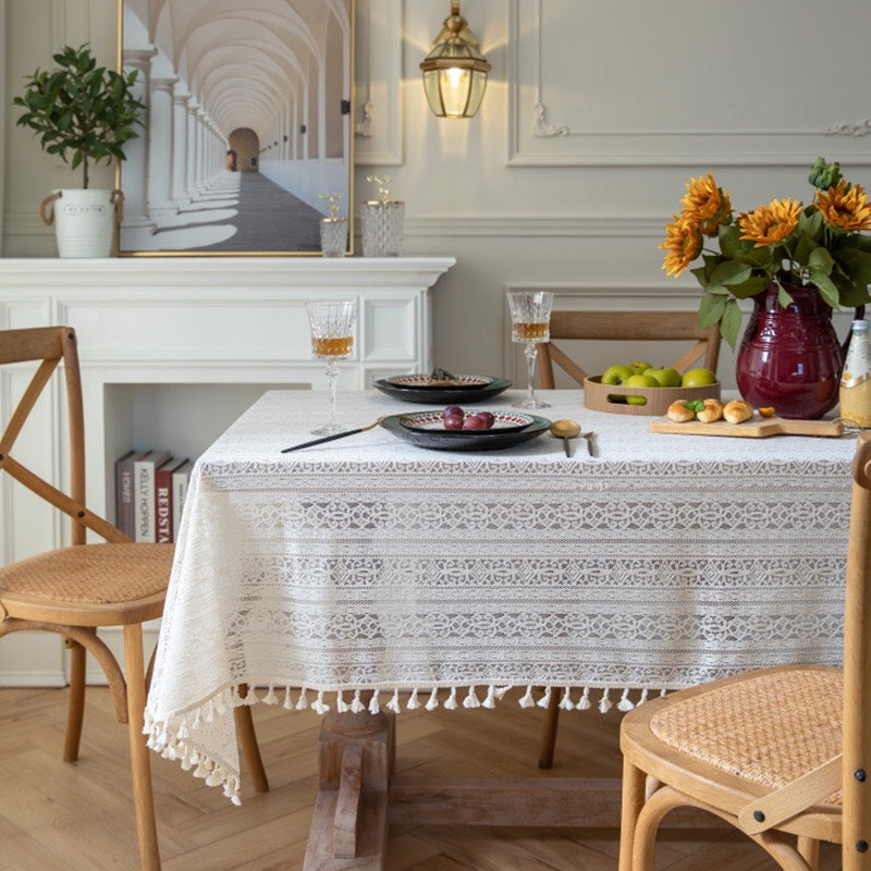 Romantic Beige - Open Lace - Crochet - Rectangular Tablecloth - Wedding Decorations