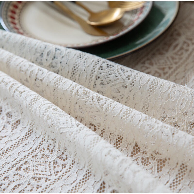 Romantic Beige - Open Lace - Crochet - Rectangular Tablecloth - Wedding Decorations