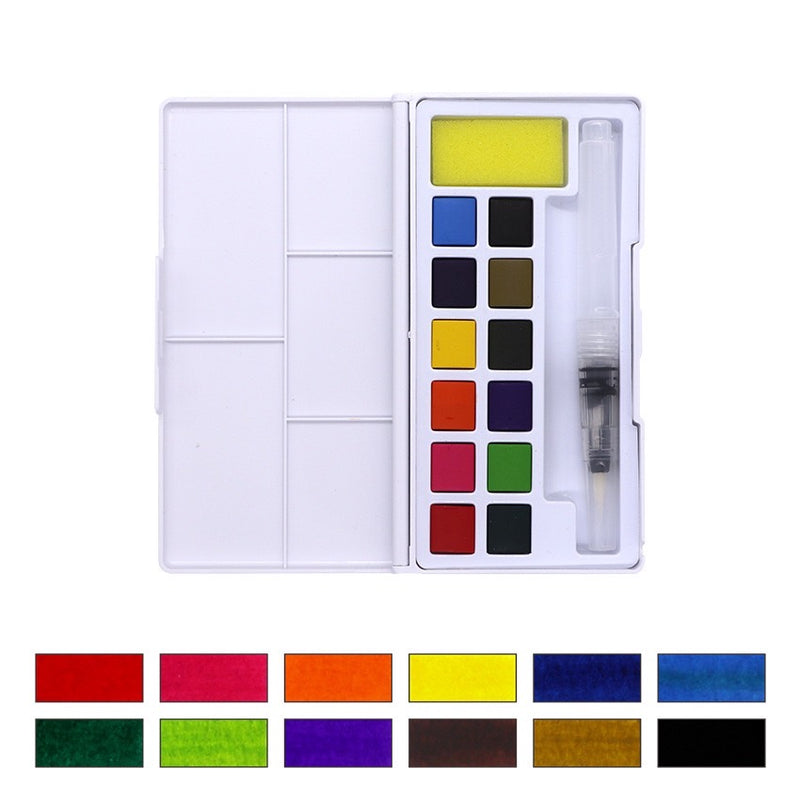 Professional 12 Colors Solid Watercolor Paints Set With Paintbrush - Watercolor Pigment Set Art Supplies