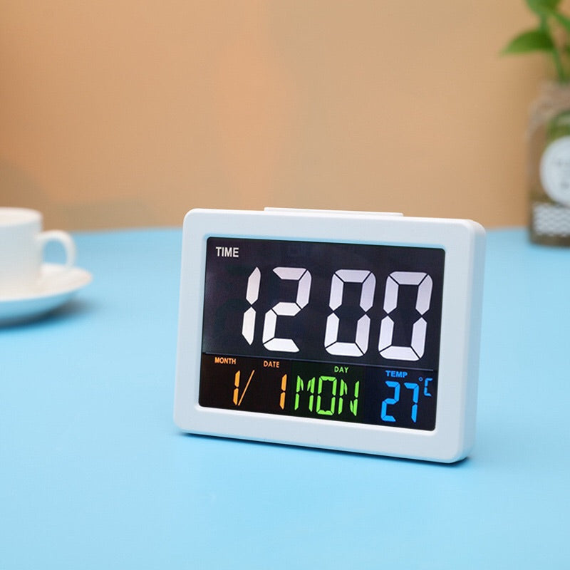 Atomic Alarm Clock - Large Color Display Digital Desk Clock - With Temperature Calendar - Perfect Office Clock Or Nightstand Clock