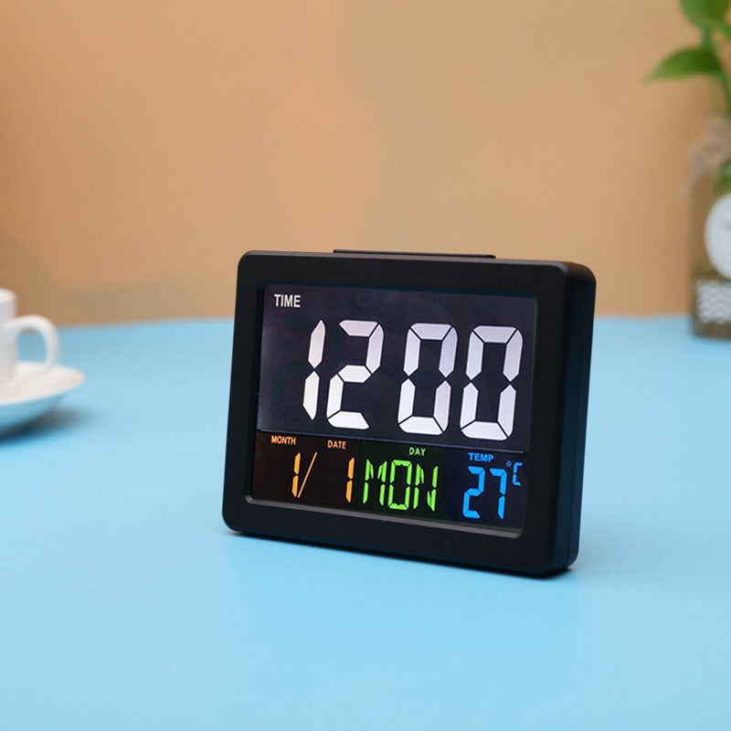 Atomic Alarm Clock - Large Color Display Digital Desk Clock - With Temperature Calendar - Perfect Office Clock Or Nightstand Clock