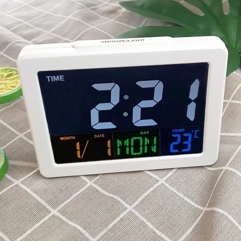 Atomic Alarm Clock - Large Color Display Digital Desk Clock - With Temperature Calendar - Perfect Office Clock Or Nightstand Clock