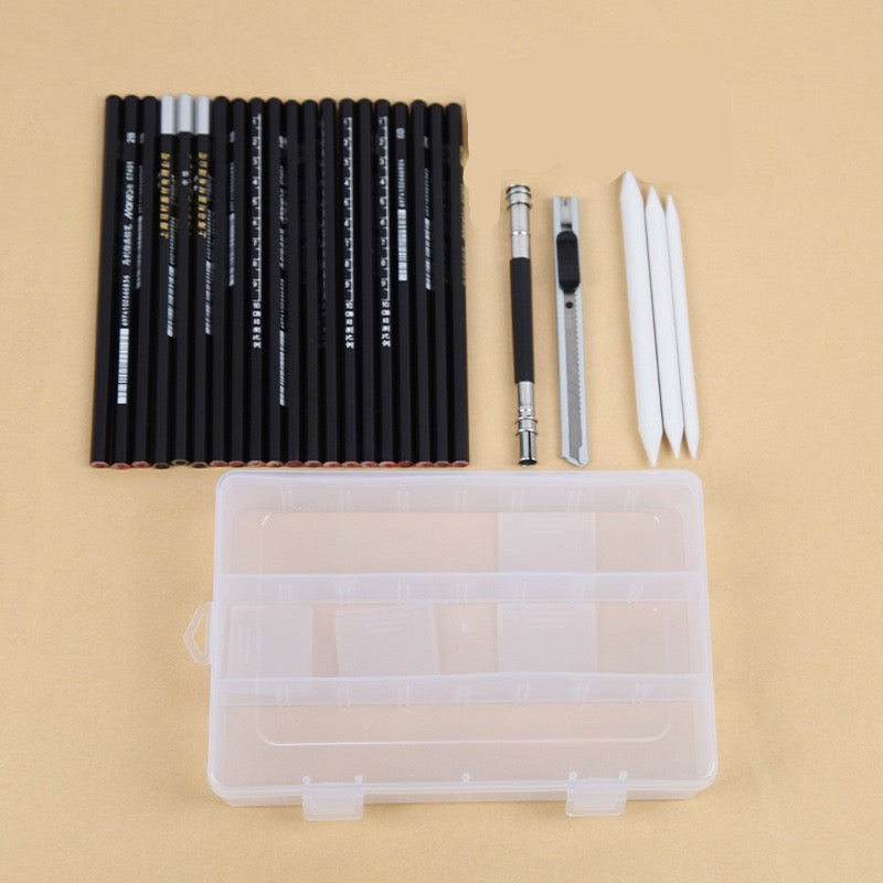 20 PC Sketch Pencil Box Set - Professional Sketching Drawing Kit Wood Pencil - Pencil Box For Painter School Students Art Supplies