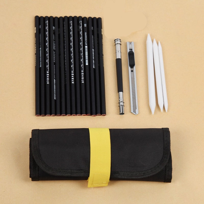 20 PC Sketch Pencil Bag Set - Professional Sketching Drawing Kit Wood Pencil - Pencil Bags For Painter School Students Art Supplies