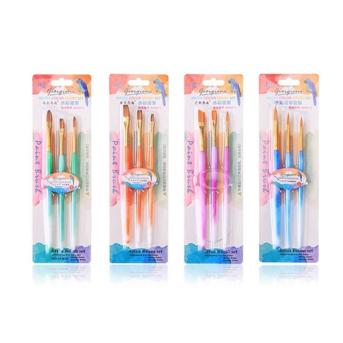 3 Pcs Nylon Hair Watercolor Paint Brush Pen Set - DIY Oil Acrylic Painting Art Paint Brushes Draw Supplies