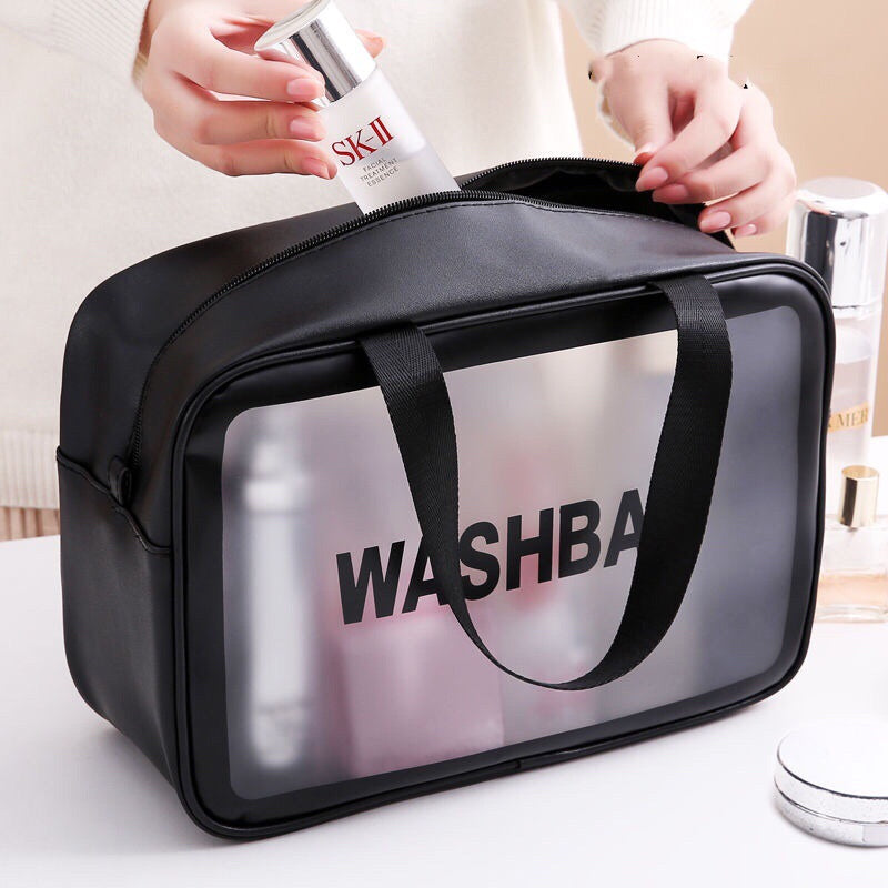 Large Capacity PVC Clear Cosmetic Bag - Travel Toiletry Bag - Wash Bag - Gym Bag (Black, M)