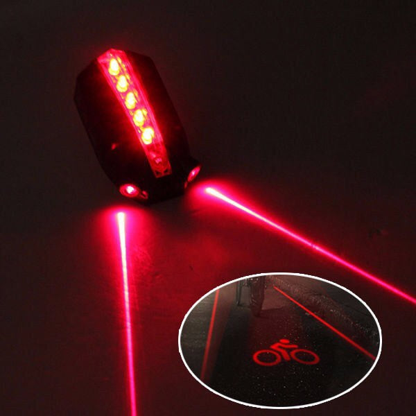 2 Laser+5 LED Rear Bike Bicycle Tail Light Beam - Safety Warning Red Lamp Cycling Light - Bicycle Accessories