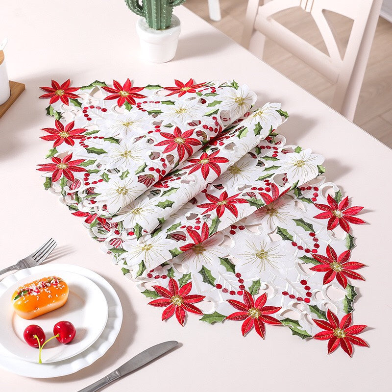 Christmas Table Runner - Embroidered Table Runner - Table Linens for Christmas Decorations