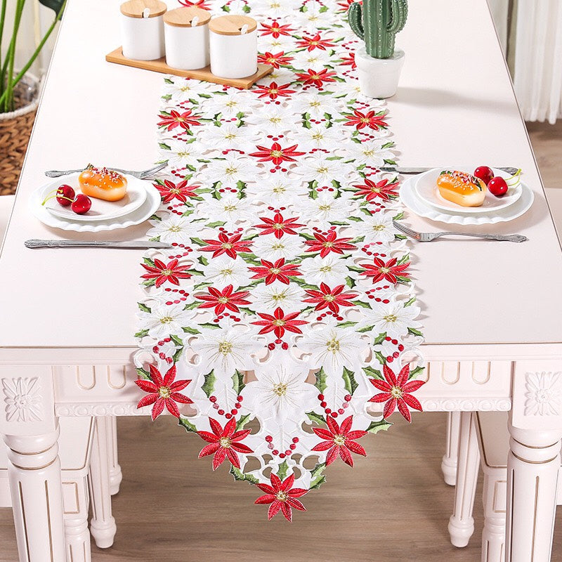 Christmas Table Runner - Embroidered Table Runner - Table Linens for Christmas Decorations