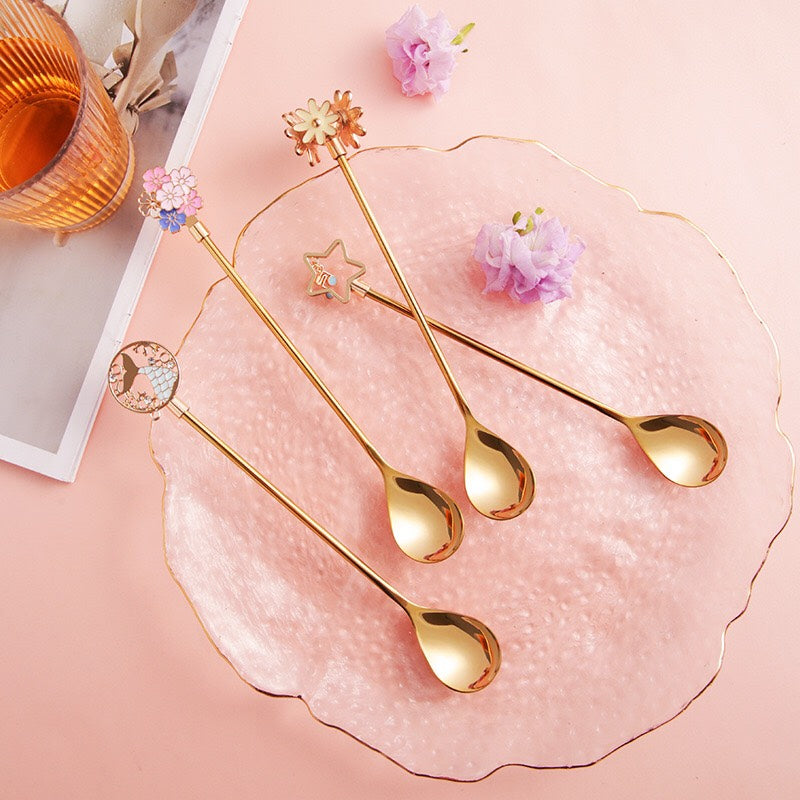 Cherry Blossom Coffee Spoon - Creative Golden Dessert Spoon - Premium Food Grade Stainless Steel