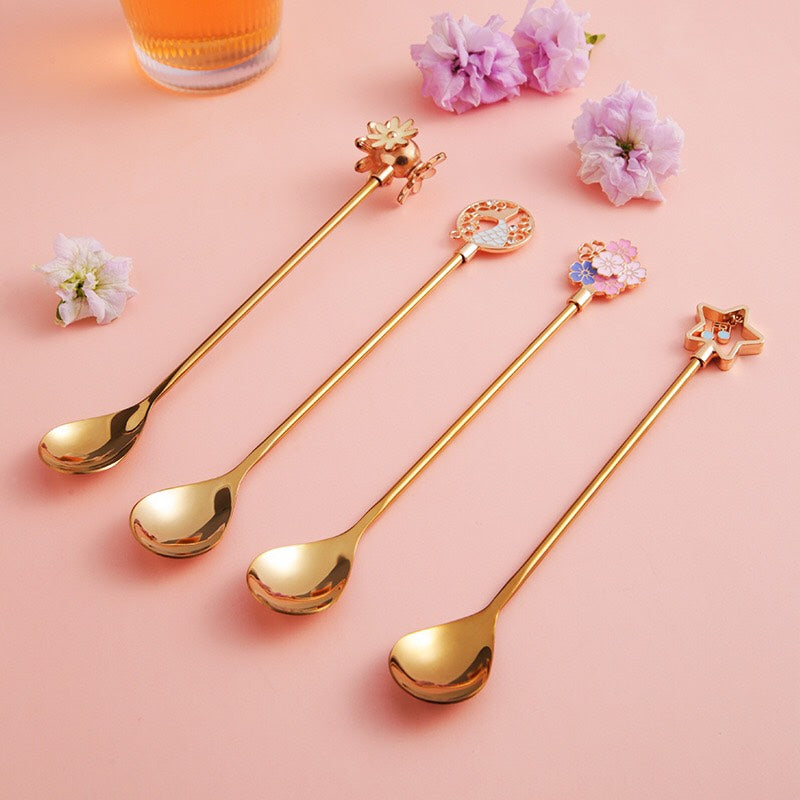 Cherry Blossom Coffee Spoon - Creative Golden Dessert Spoon - Premium Food Grade Stainless Steel